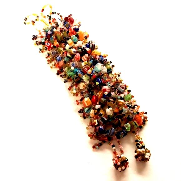 Boho Inspired Multi Color Glass Chip and Seed Bead Woven Bracelet - Picture 4 of 5